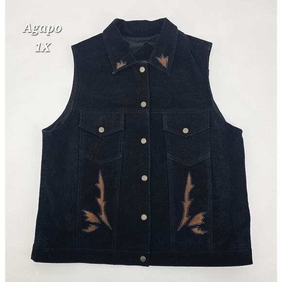 Vintage AGAPO Collection Genuine Suede Leather Western/ Biker Vest – Size 1X - Picture 1 of 3
